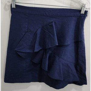 Linen Lux Women's Ruffle Front Skirt Linen Blend Solid Blue‎ Size Medium